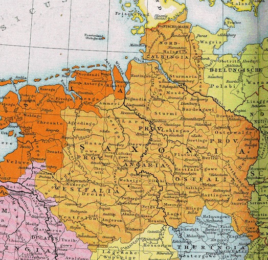 Das Herzogtum Sachsen. Ausschnitt aus der Karte Deutschland um das Jahr 1000 in Droysens Allgemeinem Historischen Handatlas