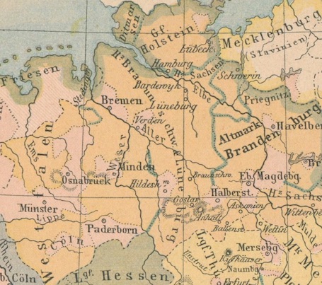 Ausschnitt aus der Karte Das roemisch-deutsche Reich zur Zeit der Hohenstaufen 1137-1254 aus Karl Keppel's Geschichtsatlas 1868