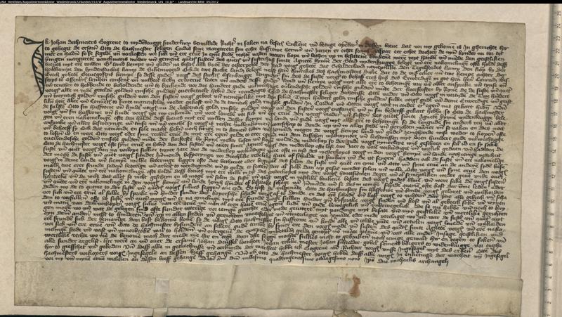 Vom Wiedenbruecker Gografen Johan Dethmaers am 2. September 1489 ausgestellt Urkunde